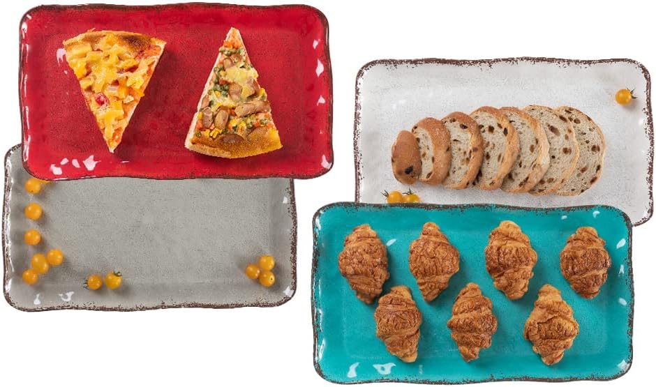 LEHAHA Melamine Crackled Rustic Serving Platter Set of 2, Rectangular Trays - Image 4
