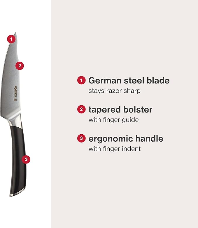 Zyliss Comfort Pro Utility Knife - Full Tang Meat & Vegetable Knife - Ice Hardened Stainless Steel Meat Slicing Cutter - Cutlery with Antibacterial Handle - Black/Stainless Steel - 5.5 inches