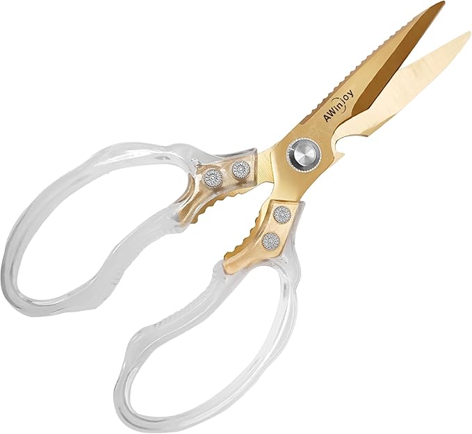 Heavy Duty Sharp Kitchen Scissors, Dishwasher Safe, Cooking Shears for Meat, Chicken, Fish, Poultry, Herb, Bread (Blade Gold)