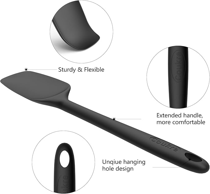 Coukre Silicone Spatula Set of 5,High Temperature Resistant, Food Grade Silicone, Dishwasher Safe, for Baking, Cooking (Pure Gray)