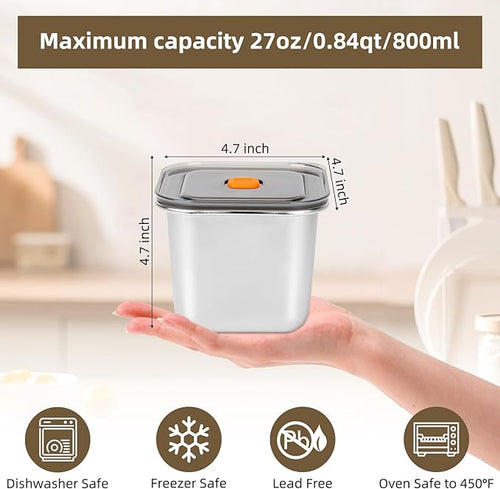 2 PCS Stainless Steel Food Storage Containers(27oz) with Lids Leak Proof & Airtight | Square Stainless steel freezer Containers,For Meal Prep,Fruit,Snack,Freezer