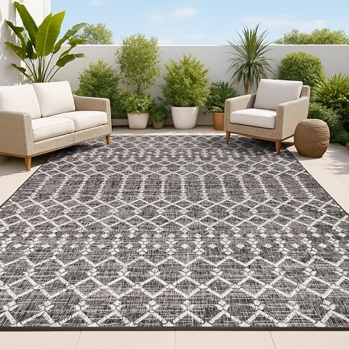 JONATHAN Y Moroccan Geometric Indoor Outdoor Area Rug 9X12 Black/Gray, Ourika Textured Weave for Backyard, Patio, Porch, Easy-Cleaning, High Traffic, Pet-Friendly, Non-Shedding (SMB108F-9) by JONATHANY