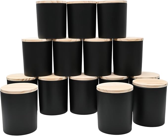 10 OZ Thick Candle Jars for Making Candles 15 Pcs, Empty Jars with Wood Lids for Candle Making, Sample Container, Matte Black