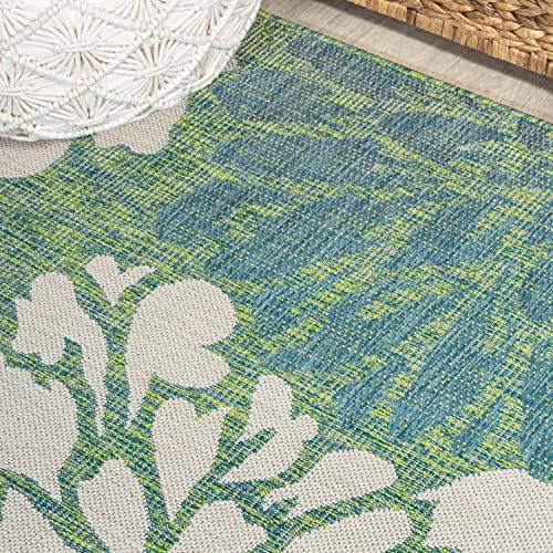 JONATHAN Y Floral Textured Weave Indoor Outdoor Square Area Rug 4X4 Cream/Green, Zinnia Modern for Backyard, Patio, Porch, Easy-Cleaning, High Traffic, Pet-Friendly, Non-Shedding (SMB110D-4SQ) - Image 6