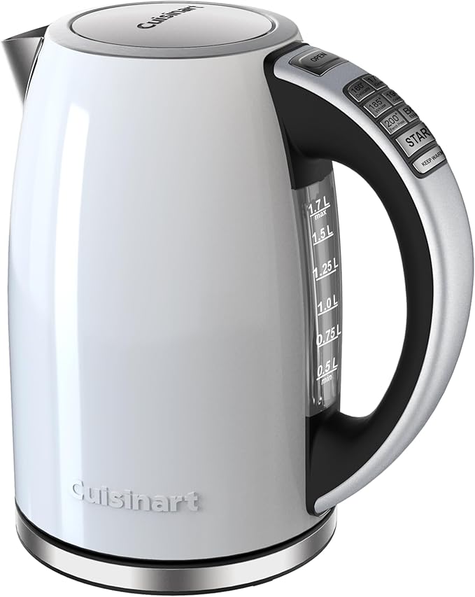 Cuisinart PerfecTemp 1.7-Liter Electric Kettle, Cordless Electric Tea Kettle, 1500W for Fast Heat-Up, 6 Preset Temperatures, 30-Minute Keep Warm, Stay Cool Nonslip Handle, White CPK-17P1W