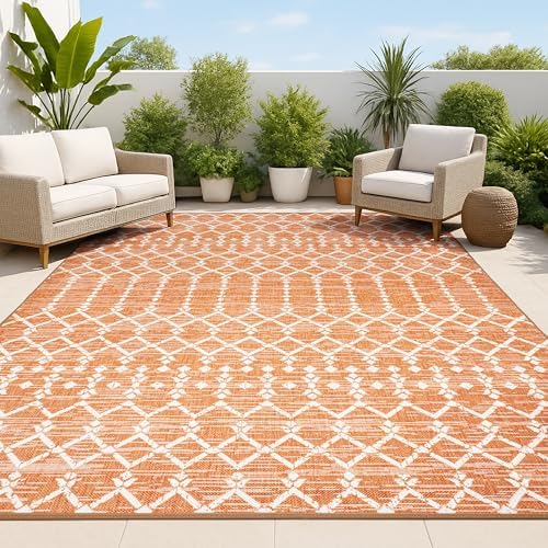 JONATHAN Y Moroccan Geometric Indoor Outdoor Area Rug 3X5 Orange/Cream, Ourika Textured Weave for Backyard, Patio, Porch, Easy-Cleaning, High Traffic, Pet-Friendly, Non-Shedding (SMB108P-3) by JONATHANY