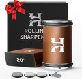 High Carbon Stainless Steel Rolling Knife Sharpener with 400, 1000 & 3000 Replacement Discs - Blunt Knife Sharpening Kit with 15 and 20 Degree Sharpening for Kitchen & Chef's Knives