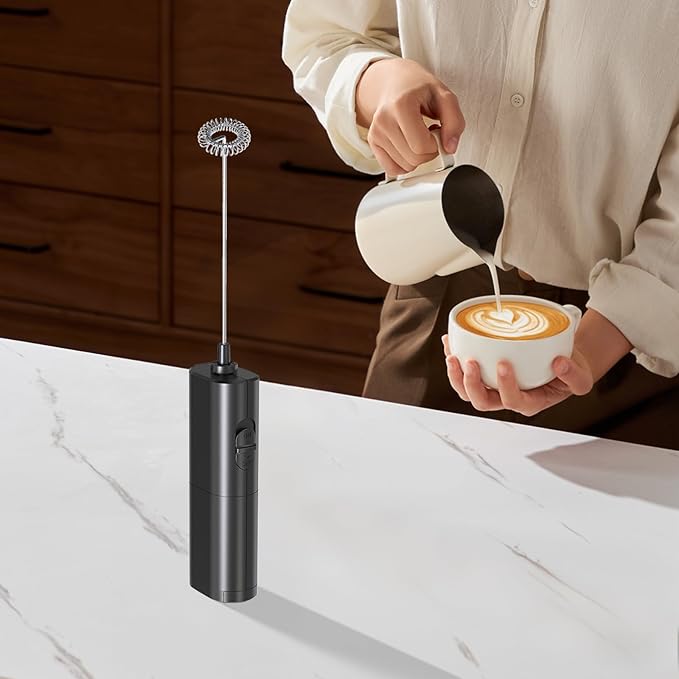YARRAMATE Mini Powerful Milk Frother Wand, Fast Battery Operated Coffee Mixer, Handheld Drink stirrer, Electric whisk Foam Maker for Lattes, Cappuccino, Matcha, Hot Chocolate (Black)
