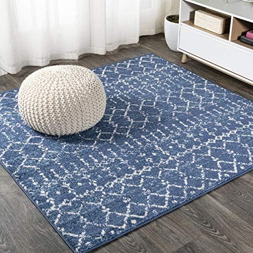 JONATHAN Y Boho Vintage Diamond Blue/White Square Area Rug 5X5 ft, Moroccan Hype for Living Room, Bedroom, Kitchen, Office, Easy-Cleaning, High Traffic, Pet-Friendly, Non-Shedding (MOH101A-5SQ) by JONATHANY
