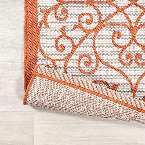 JONATHAN Y Vintage Filigree Indoor Outdoor Round Area Rug 5 Ft Cream/Orange, Madrid Textured Weave for Backyard, Patio, Porch, Easy-Cleaning, High Traffic, Pet-Friendly, Non-Shedding (SMB107L-5R) - Image 3
