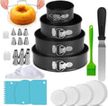 214PCS Round Cake Pan Sets for Baking Cake Decorating Supplies: 4 Non-Stick Springform Pans Set (4, 7,9,10 inches), Icing Tips, Cake Leveler – Leak-Proof Cheesecake Pan