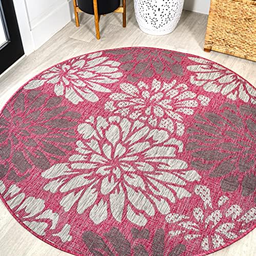 JONATHAN Y Floral Textured Weave Indoor Outdoor Round Area Rug 5 Ft Fuchsia/Light Gray, Zinnia Modern for Backyard, Patio, Porch, Easy-Cleaning, High Traffic, Pet-Friendly, Non-Shedding (SMB110F-5R) by JONATHANY