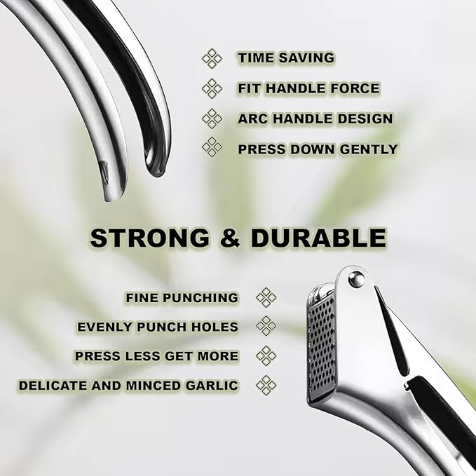 Croomi Garlic Press Stainless Steel - Premium Professional Mincer Tool - Rust Proof & Dishwasher Safe - Garlic Presser & Masher - Ginger Crusher with Soft Ergonomic Handle - Easy to Squeeze & Clean