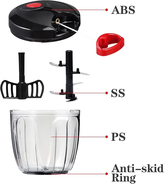 Cambom Manual Food Chopper Vegetable Cutter, Hand String Vegetable Chopper Onions Cutter for Vegetable Fruits Nuts BPA Free Food Safe Material, 900ml Black