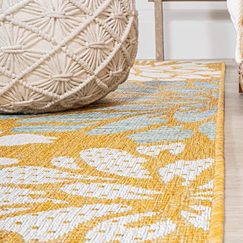 JONATHAN Y Floral Textured Weave Indoor Outdoor Round Area Rug 5 Ft Yellow/Cream, Zinnia Modern for Backyard, Patio, Porch, Easy-Cleaning, High Traffic, Pet-Friendly, Non-Shedding (SMB110G-5R) - Image 4