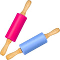Mini Silicone Rolling Pin for Kids, Non-stick Surface Wood Handle, 9 Inch 2 Pack