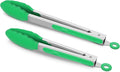 Set of 2 Kitchen Tongs, Premium Stainless Steel Locking 9-Inch & 12-Inch Silicone Grilling Barbeque Cooking Food Tong, Dark Green