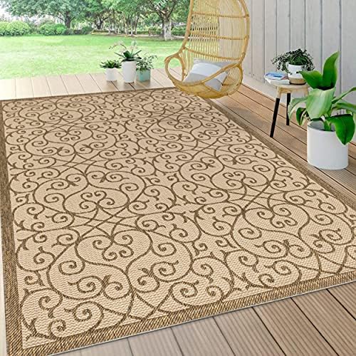 JONATHAN Y Vintage Filigree Indoor Outdoor Area Rug 4X6 Beige/Brown, Madrid Textured Weave for Backyard, Patio, Porch, Easy-Cleaning, High Traffic, Pet-Friendly, Non-Shedding (SMB107B-4) - Image 4
