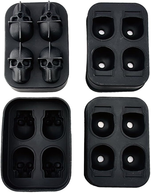 3D Skull Ice Mold (Pack of 2) Easy Release Silicone Mold,8 Cute and Funny Ice Skull for Whiskey,Cocktails and Juice Beverages,Black