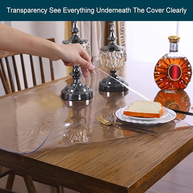 Wadrac Multisize Plastic Clear Table Cover Protector-1.5mm Thick 39x90 inch Non-Slip Heavy Duty for Dining Table