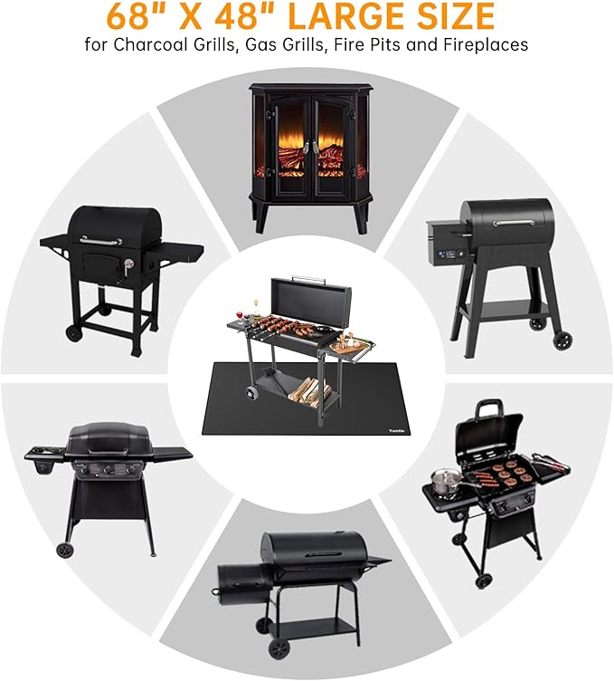 Tamfile Large 68 x 48 Inch Under Grill Mats for Outdoor Grill, Double-Sided Fireproof Heat-Resistant Pad, Indoor Fireplace/Fire Pit Rubber Mat, Oil-Proof Waterproof BBQ Protector for Deck and Patio