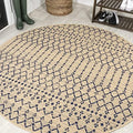 JONATHAN Y Moroccan Geometric Indoor Outdoor Round Area Rug 9 Ft Beige/Navy, Ourika Textured Weave for Backyard, Patio, Porch, Easy-Cleaning, High Traffic, Pet-Friendly, Non-Shedding (SMB108H-9R) by JONATHANY