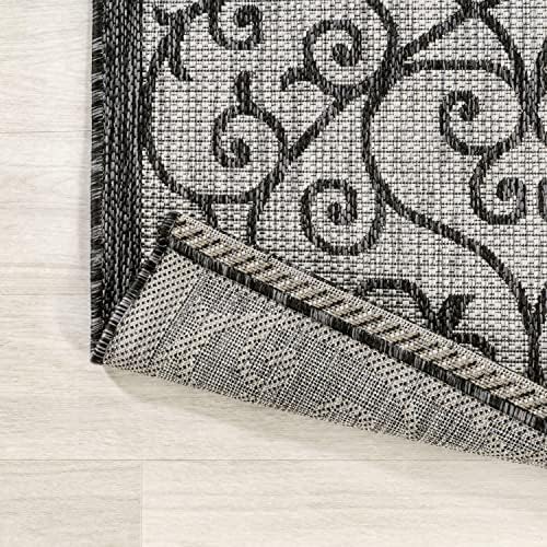 JONATHAN Y Vintage Filigree Indoor Outdoor Round Area Rug 5 Ft Light Gray/Black, Madrid Textured Weave for Backyard, Patio, Porch, Easy-Cleaning, High Traffic, Pet-Friendly, Non-Shedding SMB107E-5R - Image 3