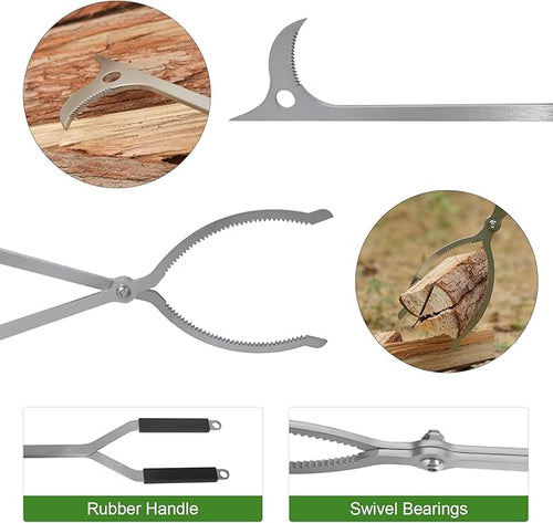 32" Fire Tongs Fire Pit Tongs Set, Stainless Steel Fireplace Tongs Log Grabber Suitable for Outdoor Fireset Fire Pit Bonfire Camp Fire Backyard Deck Indoor Fireplace Tools