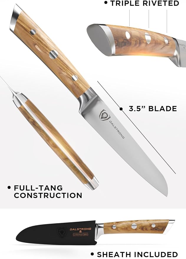 Dalstrong Paring Knife - 3.5 inch - Gladiator Series - Forged High-Carbon German Steel - Premium Olive Wood Handle - w/Sheath - Razor Sharp Kitchen Knife - Cooking Chef Knife