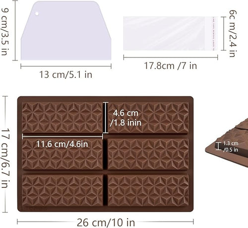 2 Pcs Chocolate Bar Molds – Non-Stick Silicone Molds with Bags and Scraper chocolate molds Food Grade Silicone Deep Chocolate Bar Mold (2)