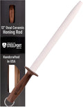 STEELPORT 12 inch Oval Ceramic Honing Rod | Professional Knife Sharpener Rod with Oregon Black Walnut Handle, Safety Guard | Premium Serrated Blade Sharpener For All Knife Types