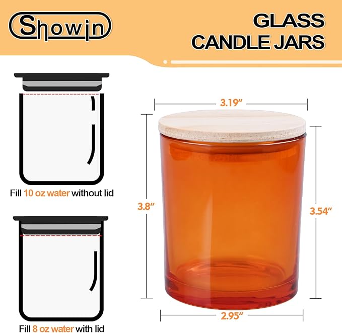 10 OZ Thick Candle Jars for Making Candles 15 Pcs, Empty Jars with Wood Lids for Candle Making, Sample Container, Clear Orange