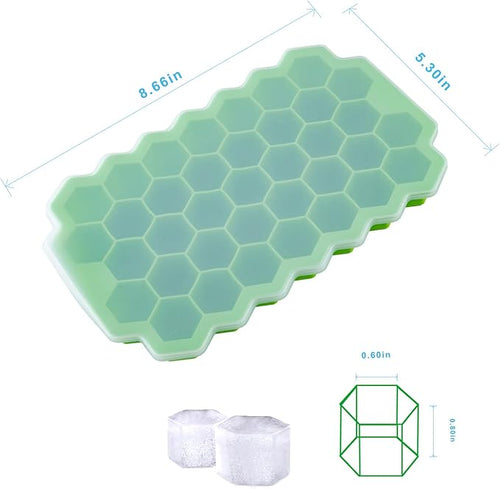 2 PCS Premium Ice Cube Trays, AUSSUA Silicone Ice Cube Molds with Sealing Lid, 74-Ice Trays, Reusable, Safe Hexagonal Ice Cube Molds, for Chilled Drinks, Whiskey, Cocktail, Food