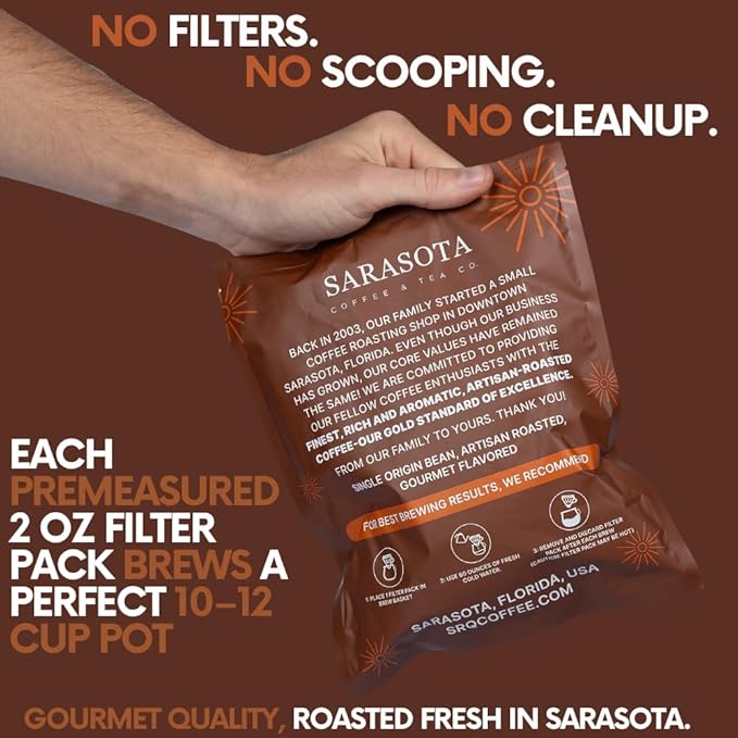 Ground Flavored Coffee In Filter Packs | Salted Caramel | Medium Roast Low Acid Mold Free Pouches | Bulk Packets Gourmet Bags for 10-12 Cup Drip Maker | Highest Rated Individual Premeasured Coffee