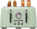 LONGDEEM Retro 4-Slice Toaster 1.6" Wide Slots - 6 Toast Settings with Bagel Function, Stainless Steel Body, Defrost/Cancel Button & Crumb Tray, Vintage Green
