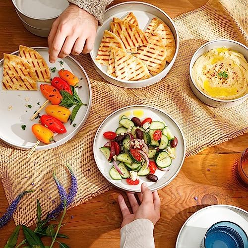 Bloomhouse - Two Time Oprah's Favorite Things Winner - Santorini Mist Double Bowl Terracotta Reactive Glaze Plates and Bowls Dinnerware Set - Moonstone White, Service for Four (16pcs) - Image 3