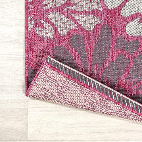 JONATHAN Y Floral Textured Weave Indoor Outdoor Round Area Rug 5 Ft Fuchsia/Light Gray, Zinnia Modern for Backyard, Patio, Porch, Easy-Cleaning, High Traffic, Pet-Friendly, Non-Shedding (SMB110F-5R) - Image 5