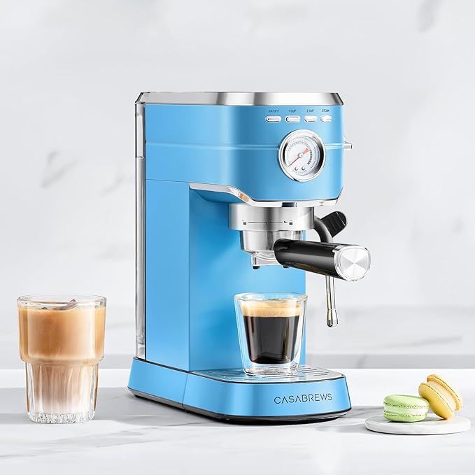 CASABREWS CM5418 Espresso Machine 20 Bar, Stainless Steel Espresso Maker with Milk Frother Steam Wand, Professional Coffee Machine with 34oz Removable Water Tank, Baby Blue