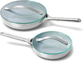 Caraway Ceramic Fry Pan Duo with Glass Lids - Non-Stick Frying Pans (10.5” & 8”) - Non Toxic, PTFE & PFOA Free - Oven Safe & Compatible with All Stovetops – Gray