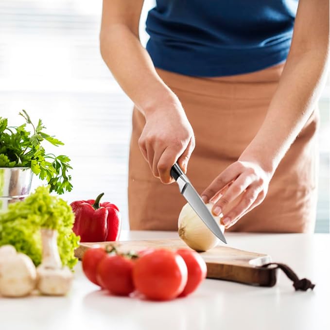 Paring Knife 3.5 inch Small Kitchen Knife Manual Sharpened 5Cr15Mov Stainless Steel Fruit Knife Full Tang with 3 Rivets in Ergonomic Pakkawood Handle