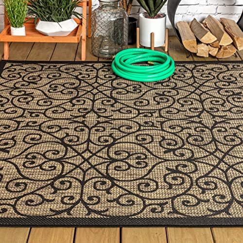JONATHAN Y Vintage Filigree Indoor Outdoor Area Rug 9X12 Black/Khaki, Madrid Textured Weave for Backyard, Patio, Porch, Easy-Cleaning, High Traffic, Pet-Friendly, Non-Shedding (SMB107A-9) - Image 4