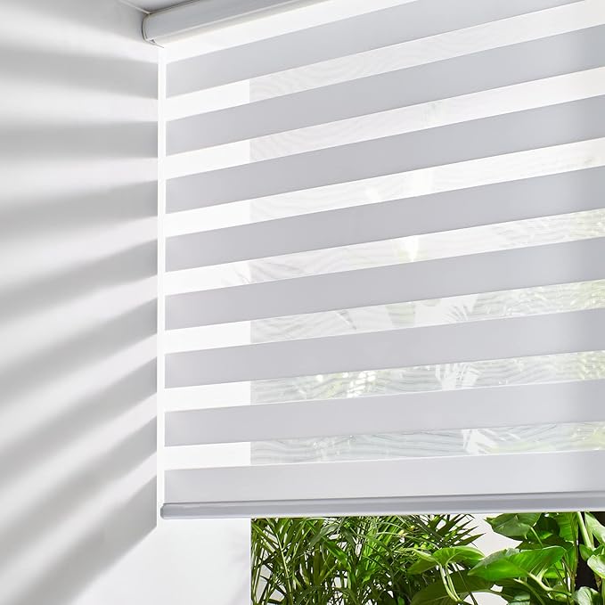 Persilux Cordless Zebra Blinds for Windows (33" W X72 H, White) Free-Stop Roller Windows Shades Dual Layer Light Control for Day and Night, Light Filtering Sheer Shades for Home, Easy to Install