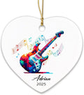 Electric Guitar Xmas Tree Ceramic Ornament 2025, Personalized Electric Guitar Lovers Ornaments Keepsake, Guitarist Ceramic Ornament Christmas, Custom Name & Year Musical Instrument Player Ornaments
