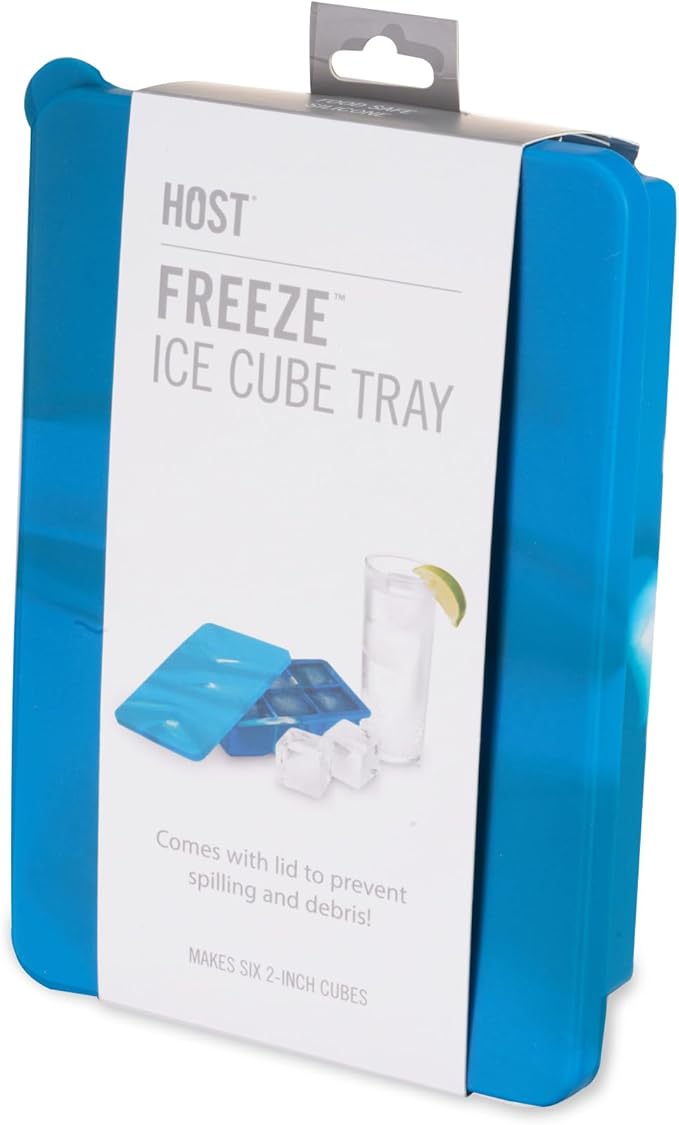 Host Ice Cube Tray with Lid, Makes 6 Large 2" Cubes, Durable Silicone Trays, Perfect for Cocktails, Beverages, Mocktails, Iced Coffee, Tea, Infused Water, Kitchen Essentials, Set of 1, Blue Marble