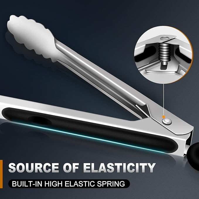 Small Tongs For Cooking, Mini 7 inch Kitchen Tongs -Heat Resistant 600 Degrees Stainless Steel and Non-Slip handle - Perfect for Cooking, Salad, Pasta, Steaks, Vegetables,Dishwasher safe