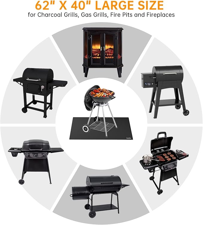 Tamfile Large 62 x 40 Inch Under Grill Mats for Outdoor Grill, Double-Sided Fireproof Heat-Resistant Pad, Indoor Fireplace/Fire Pit Rubber Mat, Oil-Proof Waterproof BBQ Protector for Deck and Patio
