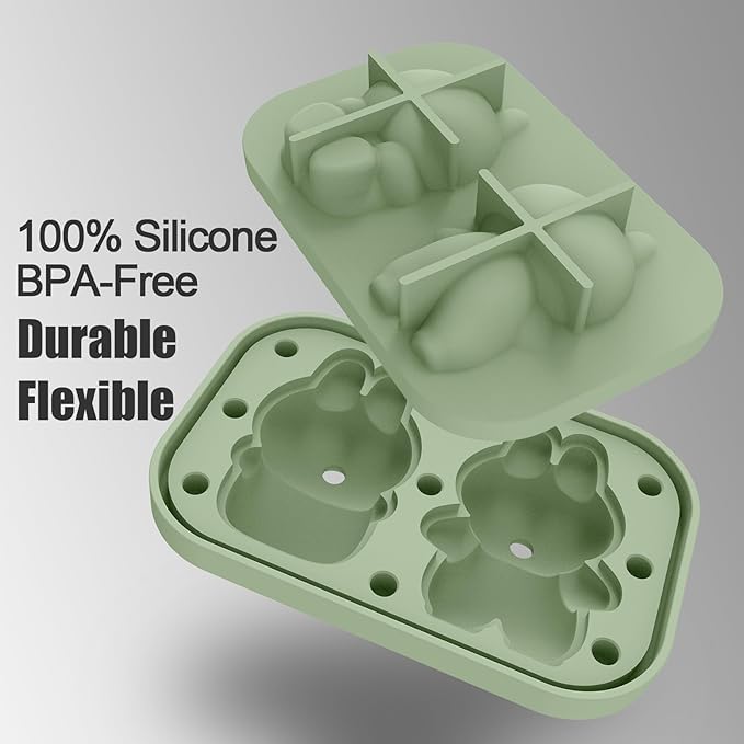 3D Rabbit Shapes Ice Cube Mold Silicone Large Ice Cube Molds 2.5 inch Animal Ice Cube Tray for Cocktails, Bourbon,Brandy, Whiskey Gifts for Men (Green)