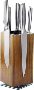 Magnetic Knife Block - Acacia Wood Rotating Design with Strong Magnet Holds 6-8 Knives | Kitchen Knife Storage Organizer | Vioshelmi