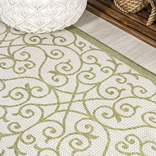JONATHAN Y Vintage Filigree Indoor Outdoor Square Area Rug 5X5 Green/Cream, Madrid Textured Weave for Backyard, Patio, Porch, Easy-Cleaning, High Traffic, Pet-Friendly, Non-Shedding (SMB107H-5SQ) - Image 3