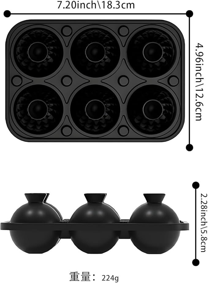 Samuelwrold 3D Ice Ball Mold - Silicone Sphere Ice Tray for Cocktails, Whiskey, Unique Design Silicone Ice Tray for Perfectly Round Ice Balls, Stylish Round Ice for Home Bar and Party (Black)